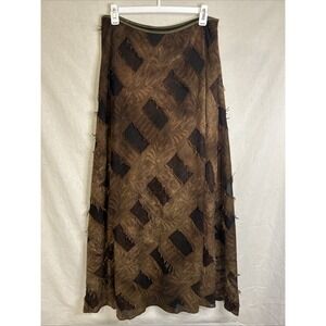 Tribal Stretch Extensible Patchwork Skirt Size 10 Brown Western / Boho Midi